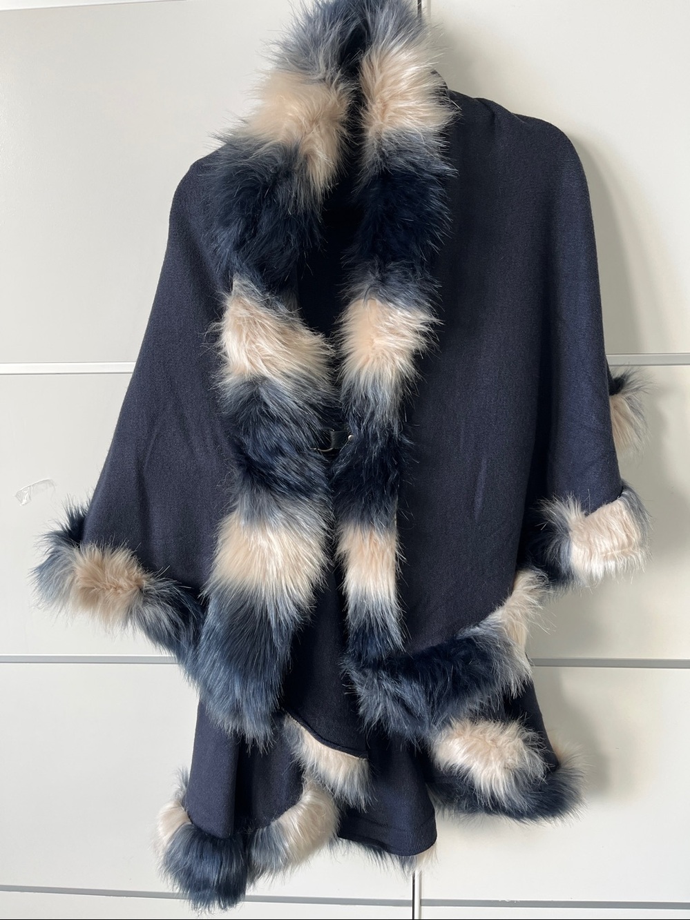 Navy Blue Faux fur trimmed cape